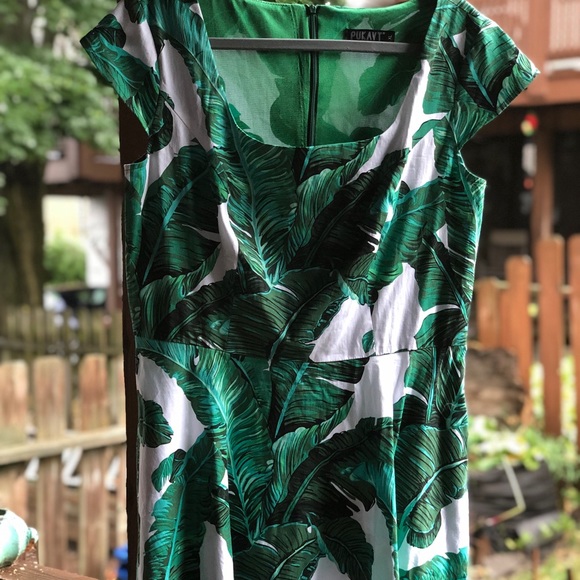 XL ModCloth style dress Pukavt in tropical leaf print XL - Picture 3 of 5